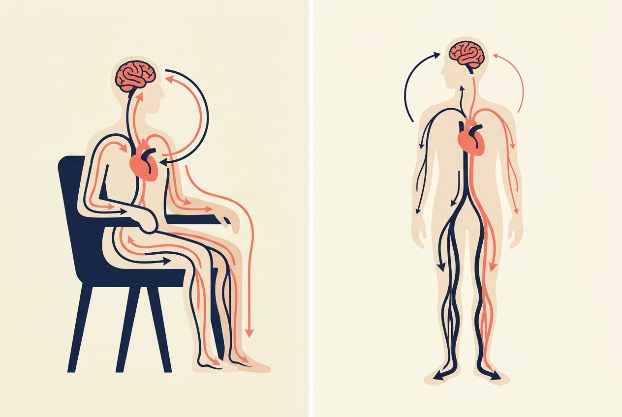 Diagram showing how blood pressure can drop briefly when moving from sitting to standing