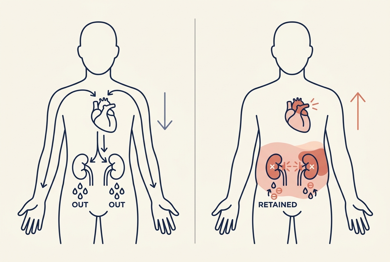 Diagram showing how NSAIDs cause the kidneys to retain fluid, counteracting blood pressure medication